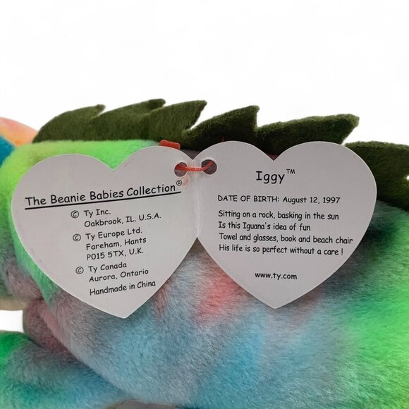 TY Beanie Babies Iggy The Iguana 8" Plush Toy Collectible Blue Green Pink 1997 - Picture 3 of 7